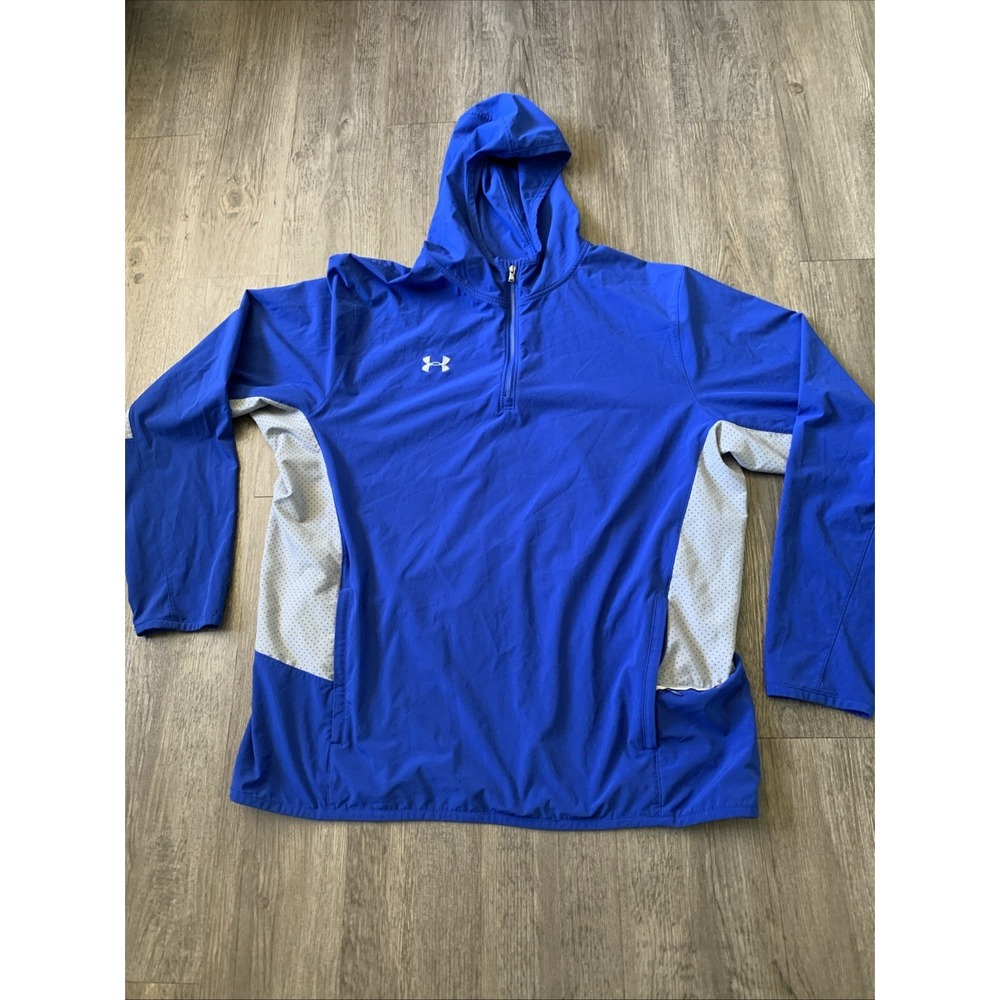 Under Armour Men Blue HeatGear Running 1/4 Zip Pullover Hoodie Jacket XXL Loose
